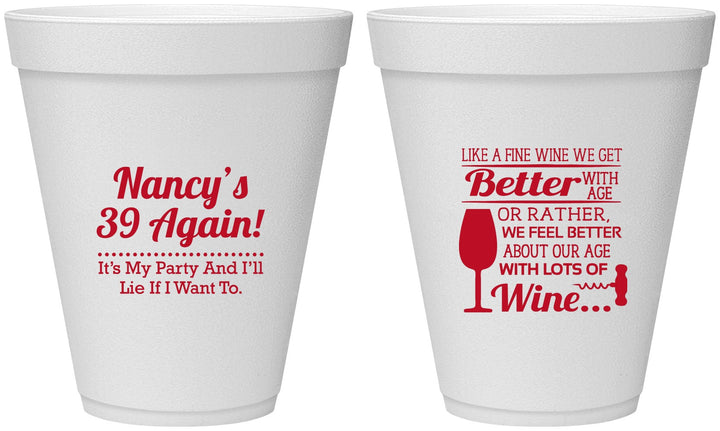 Personalized Birthday 12 oz Foam Cups - 40th Wine | 20154
