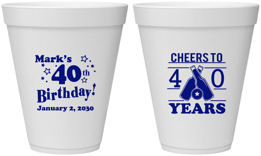 Personalized Birthday 12 oz Foam Cups - Cheers To 40 Years | 20162