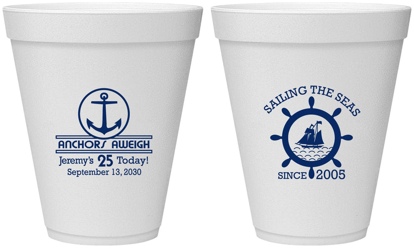Personalized Birthday 12 oz Foam Cups - 25th Nautical | 20168