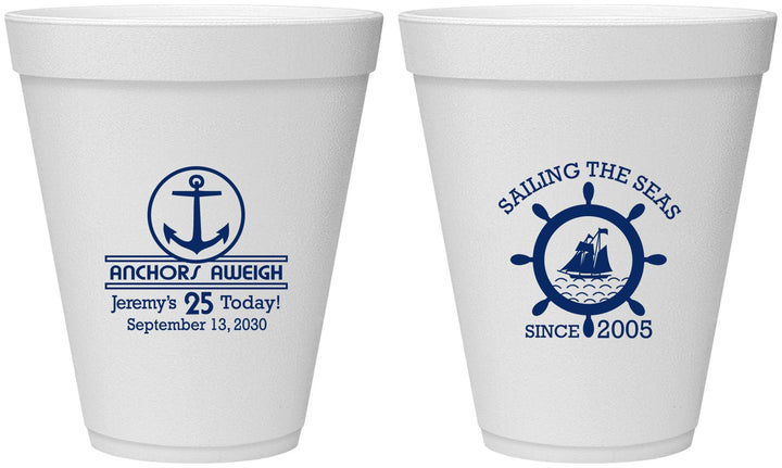 Personalized Birthday 12 oz Foam Cups - 25th Nautical | 20168