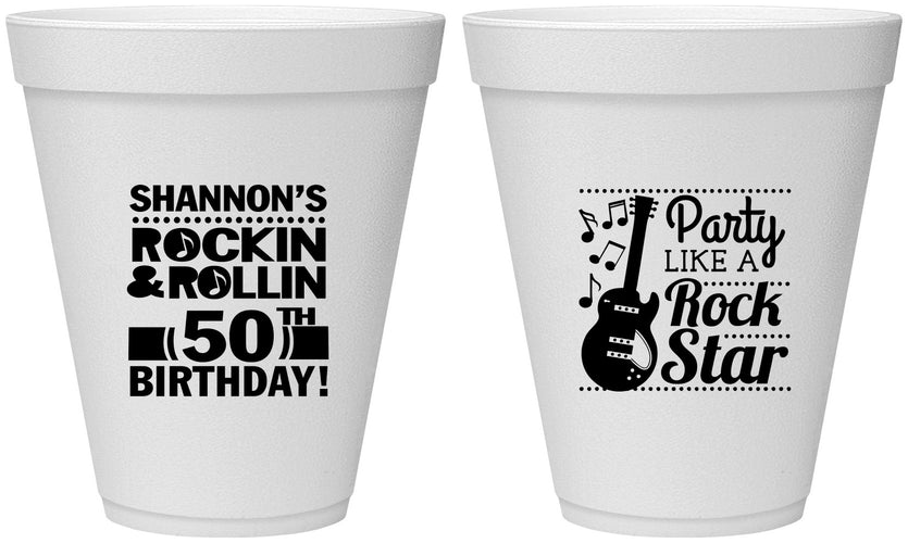 Personalized Birthday 12 oz Foam Cups - 50th Rock Star | 20173