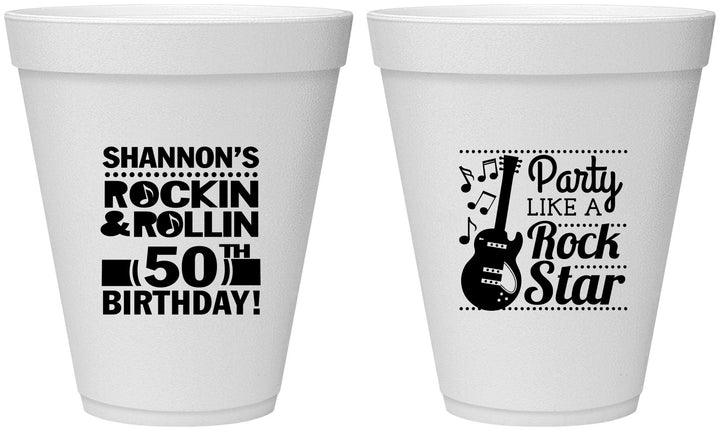 Personalized Birthday 12 oz Foam Cups - 50th Rock Star | 20173