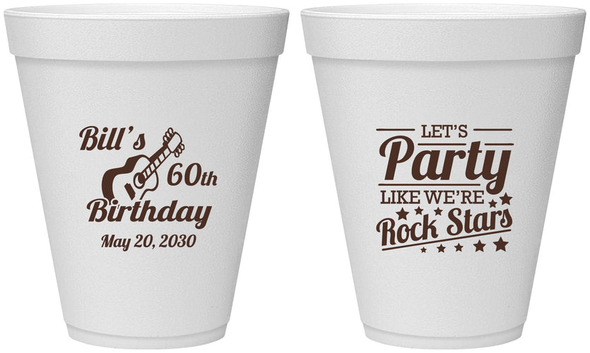 Personalized Birthday 12 oz Foam Cups - 60th Rock Star | 20174
