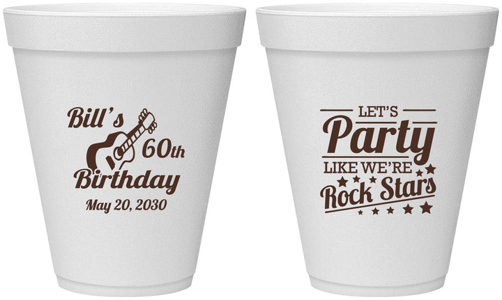 Personalized Birthday 12 oz Foam Cups - 60th Rock Star | 20174