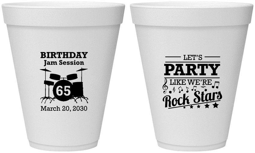 Personalized Birthday 12 oz Foam Cups - 65th Rock Star | 20175