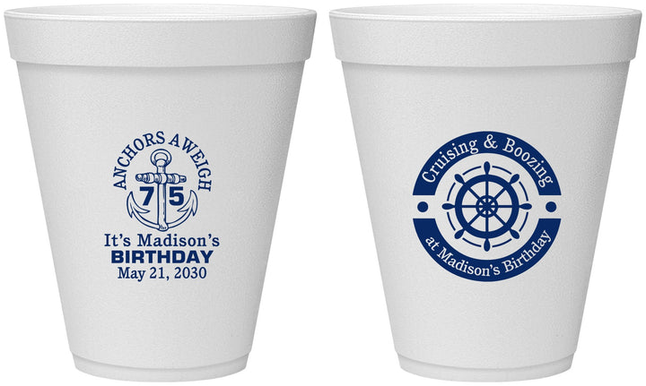 Personalized Birthday 12 oz Foam Cups - 75th Nautical | 20178