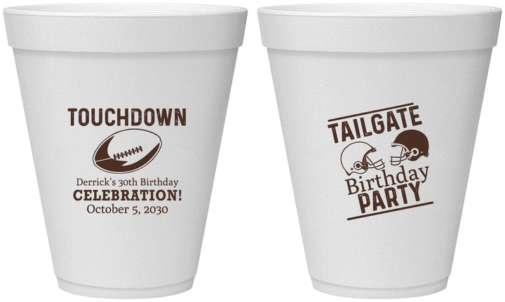 Personalized Birthday 12 oz Foam Cups - 30th Football | 20189