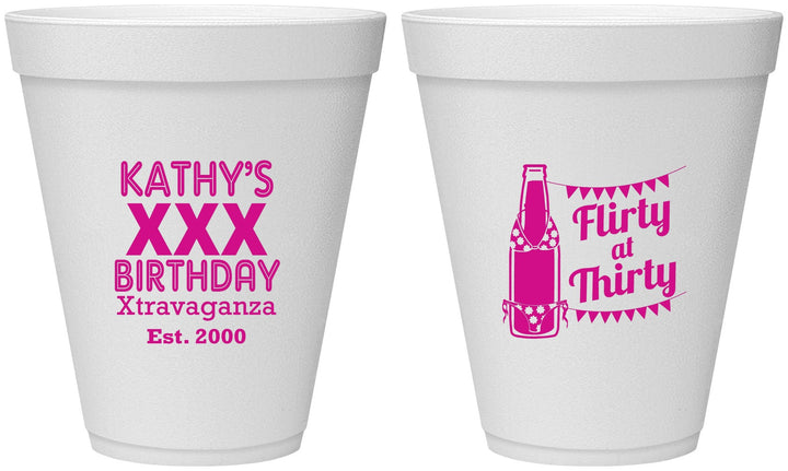 Personalized Birthday 12 oz Foam Cups - 30th Flirty At Thirty | 20191