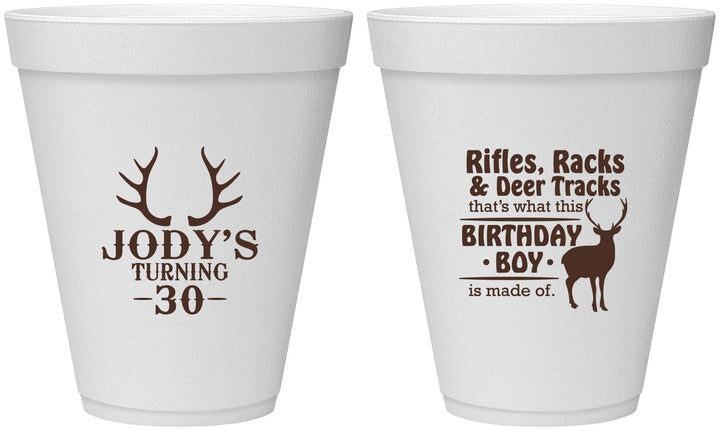 Personalized Birthday 12 oz Foam Cups - 30th Hunting | 20196