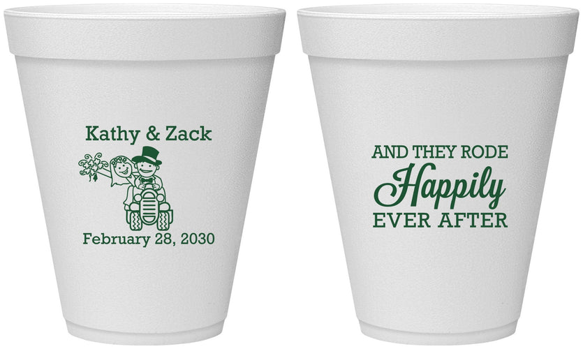 Personalized Wedding 12 oz Foam Cups - Happily Ever After Tractor | 202