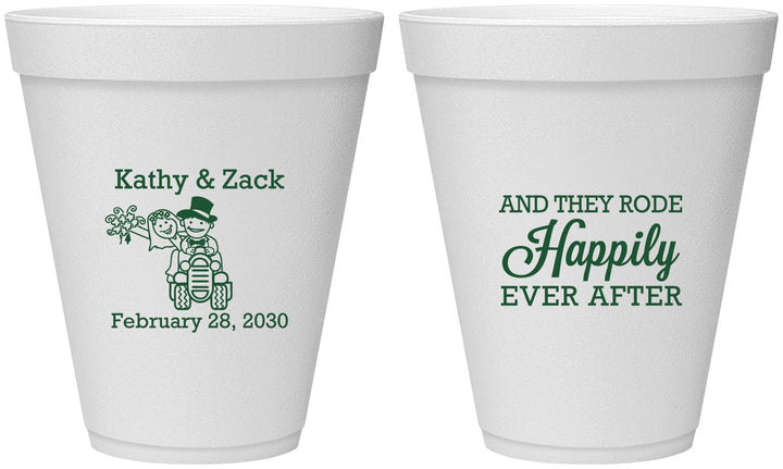 Personalized Wedding 12 oz Foam Cups - Happily Ever After Tractor | 202