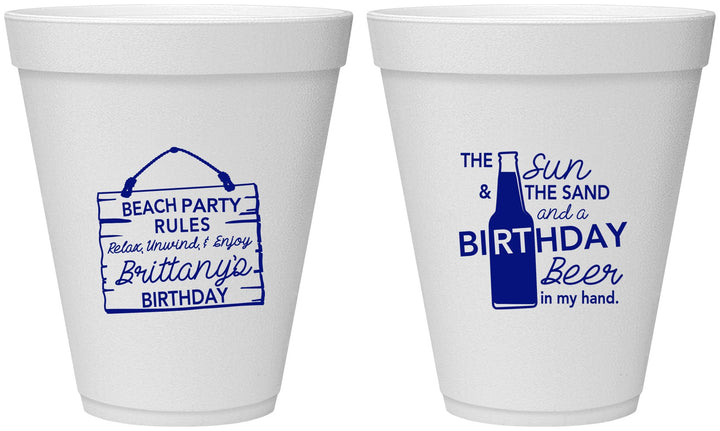 Personalized Birthday 12 oz Foam Cups - Beach | 20200