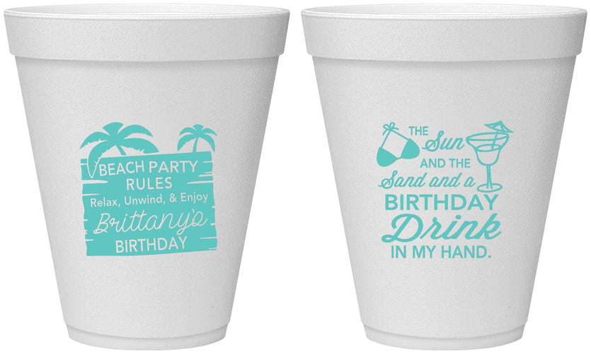 Personalized Birthday 12 oz Foam Cups - Beach | 20201