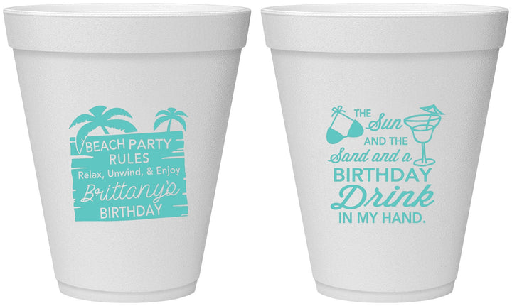 Personalized Birthday 12 oz Foam Cups - Beach | 20201