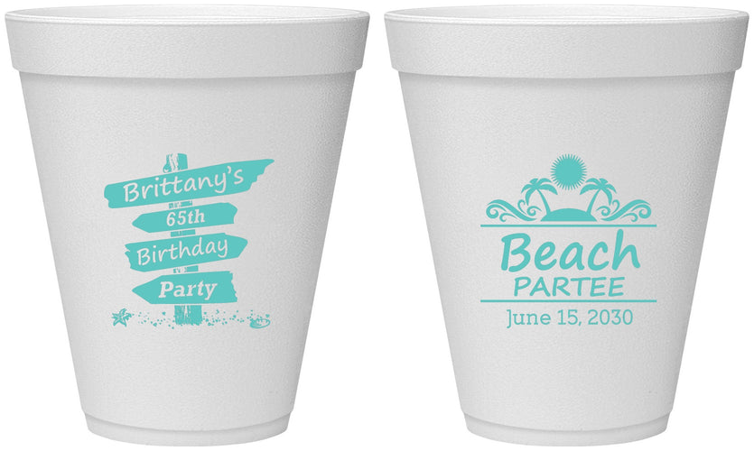 Personalized Birthday 12 oz Foam Cups - 65th Beach | 20210