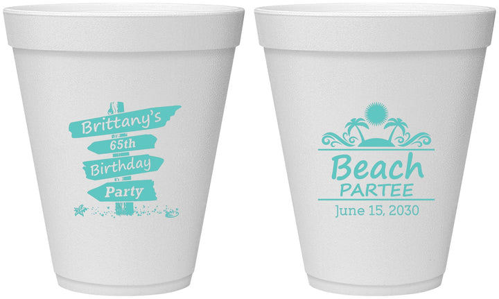 Personalized Birthday 12 oz Foam Cups - 65th Beach | 20210