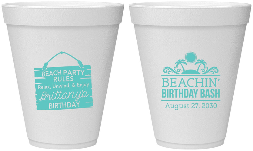 Personalized Birthday 12 oz Foam Cups - Beach | 20211