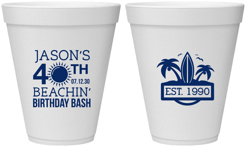 Personalized Birthday 12 oz Foam Cups - 40th Beach | 20212