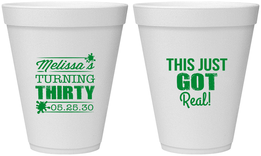 Personalized Birthday 12 oz Foam Cups - 30th | 20213