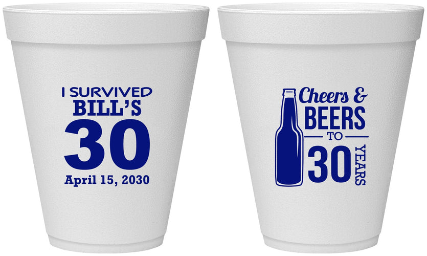 Personalized Birthday 12 oz Foam Cups - Cheers Beers To 30 Years | 20214