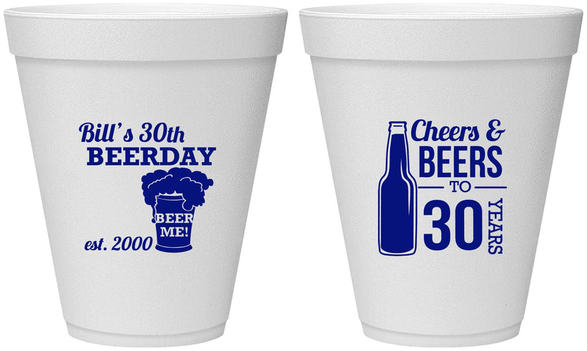 Personalized Birthday 12 oz Foam Cups - 30th | 20215