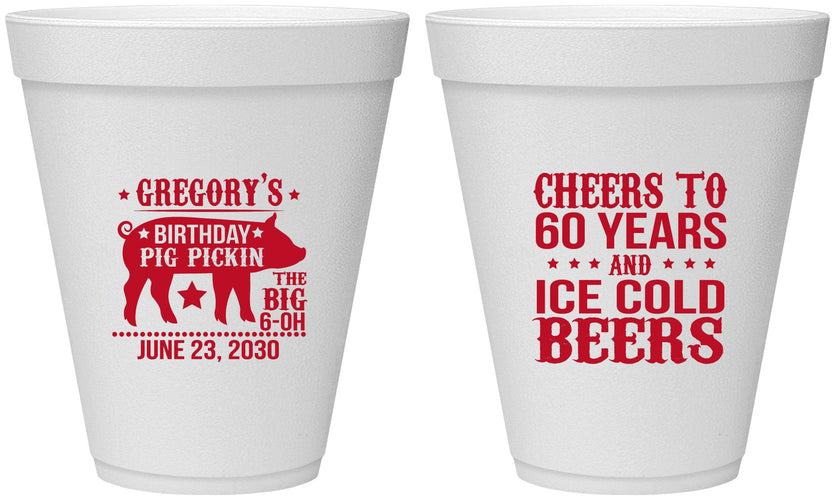 Personalized Birthday 12 oz Foam Cups - 60th Barbeque Bbq | 20217