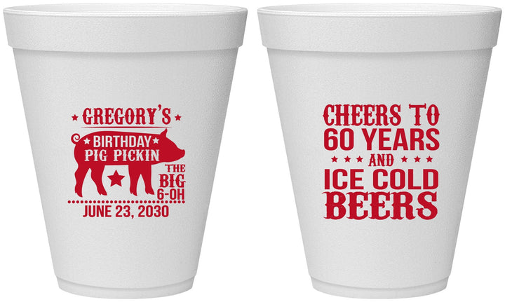 Personalized Birthday 12 oz Foam Cups - 60th Barbeque Bbq | 20217