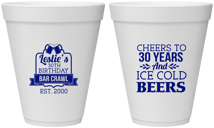 Personalized Birthday 12 oz Foam Cups - 30th | 20218