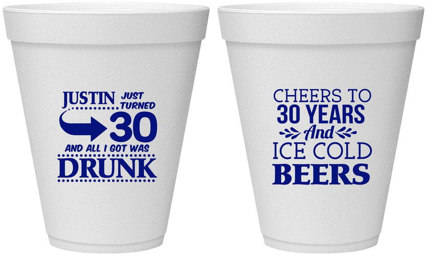 Personalized Birthday 12 oz Foam Cups - Cheers To 30 Years | 20219