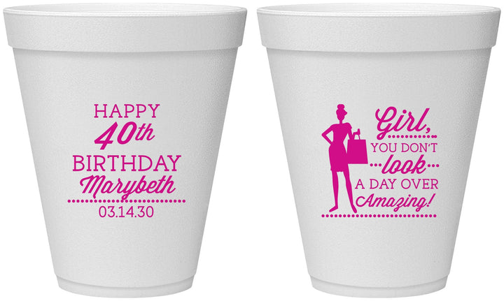 Personalized Birthday 12 oz Foam Cups - 40th | 20223
