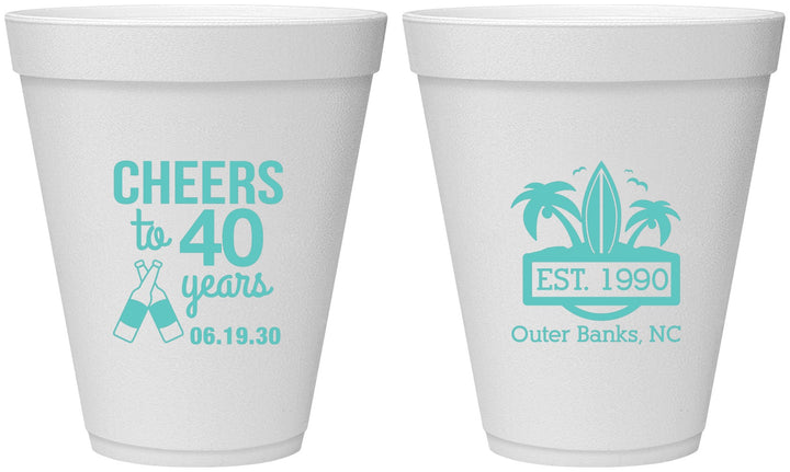 Personalized Birthday 12 oz Foam Cups - 40th Beach | 20226