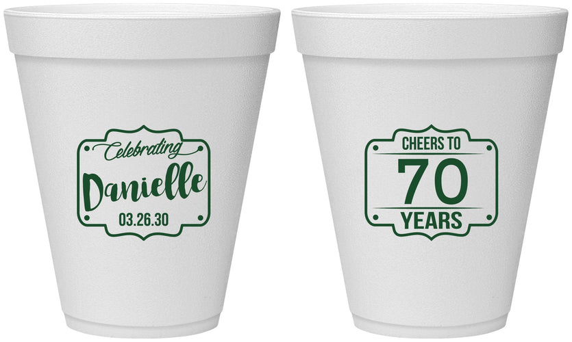 Personalized Birthday 12 oz Foam Cups - Cheers To 70 Years | 20227