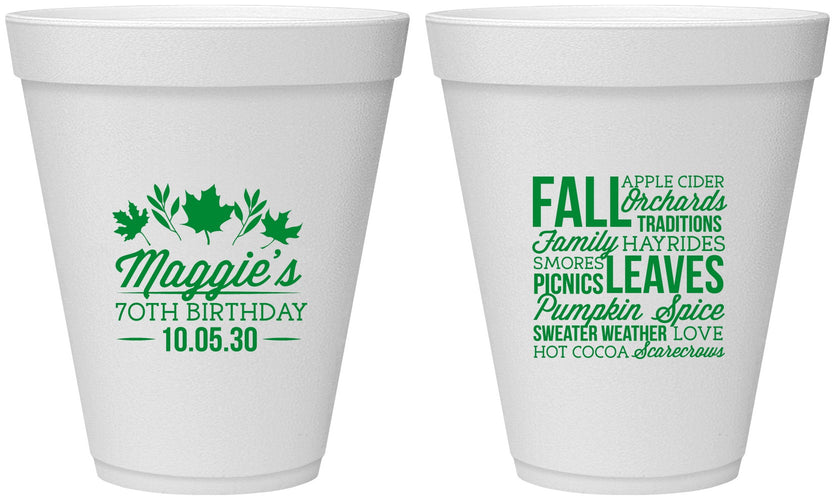 Personalized Birthday 12 oz Foam Cups - 70th Fall | 20228