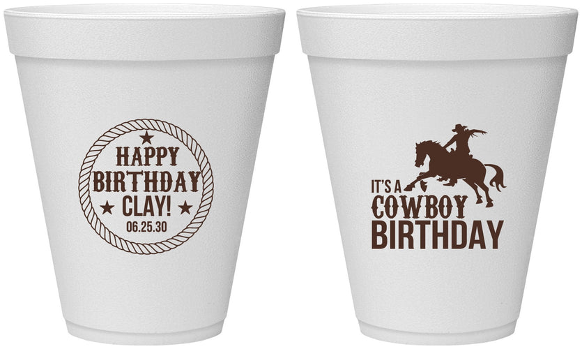 Personalized Birthday 12 oz Foam Cups - Cowboy | 20229