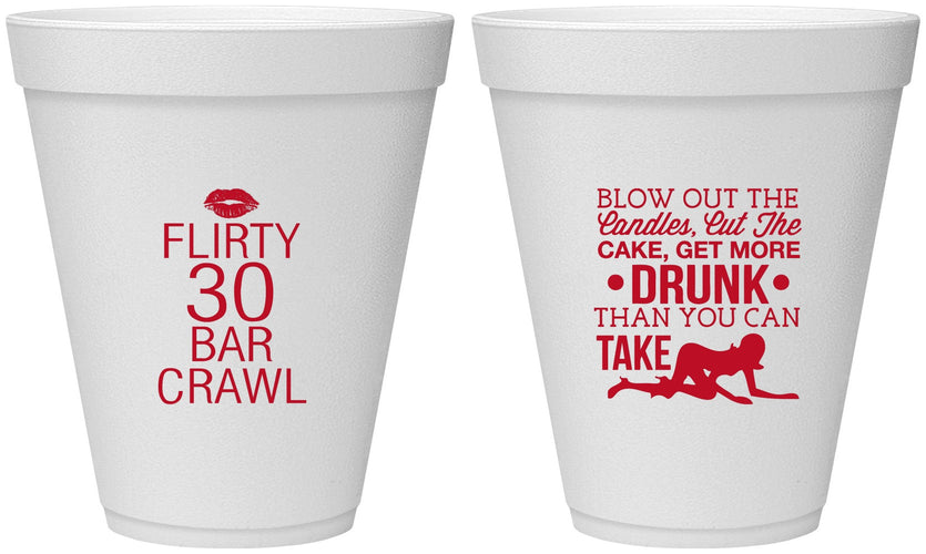 Personalized Birthday 12 oz Foam Cups - 30th Bar Crawl | 20233