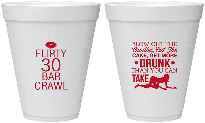 Personalized Birthday 12 oz Foam Cups - 30th Bar Crawl | 20233