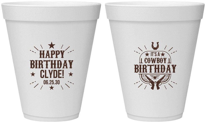 Personalized Birthday 12 oz Foam Cups - Cowboy | 20244