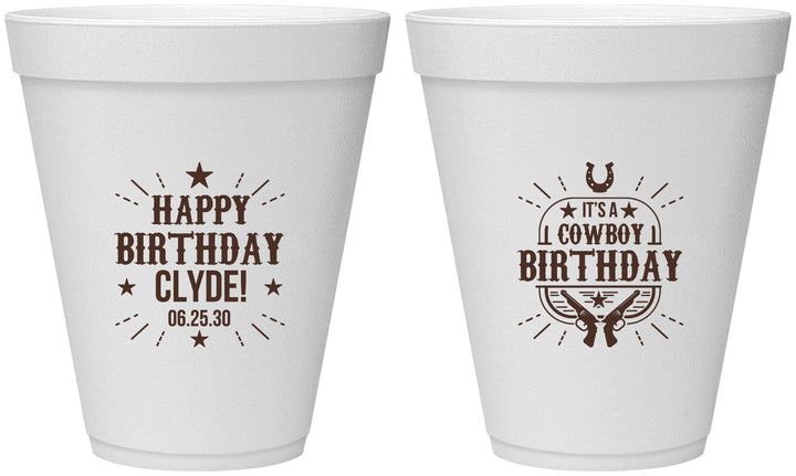 Personalized Birthday 12 oz Foam Cups - Cowboy | 20244