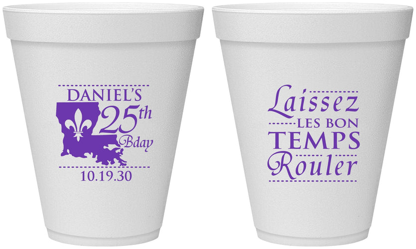Personalized Birthday 12 oz Foam Cups - 25th Mardi Gras | 20245