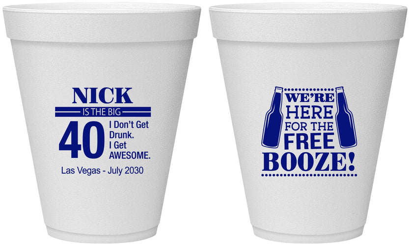 Personalized Birthday 12 oz Foam Cups - 40th | 20249