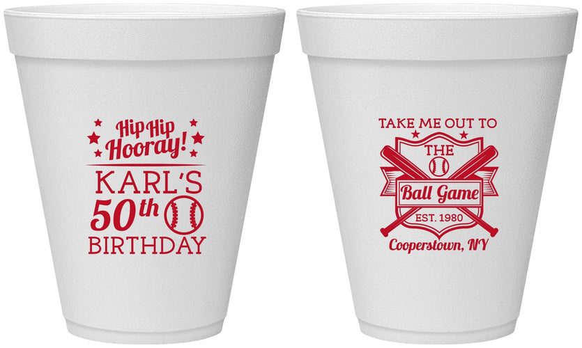 Personalized Birthday 12 oz Foam Cups - 50th Baseball | 20252