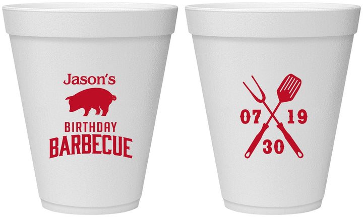 Personalized Birthday 12 oz Foam Cups - Barbeque Bbq | 20253
