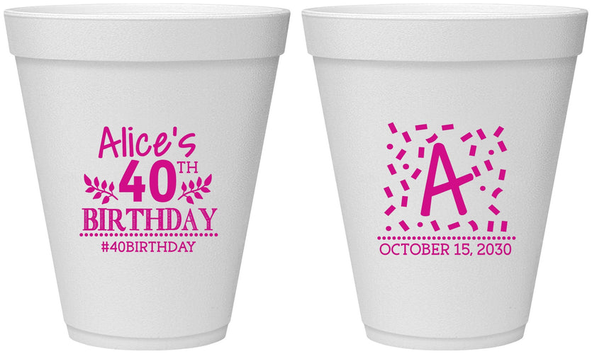 Personalized Birthday 12 oz Foam Cups - 40th | 20258