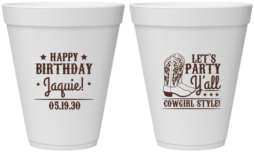 Personalized Birthday 12 oz Foam Cups - Cowgirl | 20260