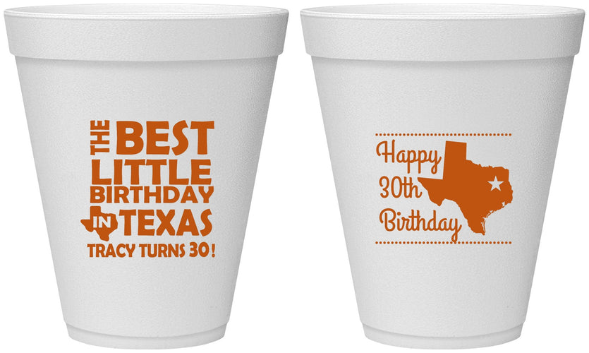 Personalized Birthday 12 oz Foam Cups - 30th Texas | 20265