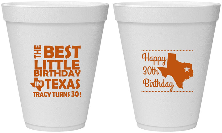 Personalized Birthday 12 oz Foam Cups - 30th Texas | 20265