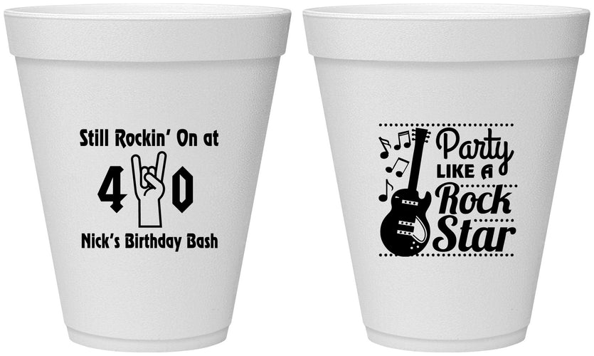 Personalized Birthday 12 oz Foam Cups - 40th Rock Star | 20266
