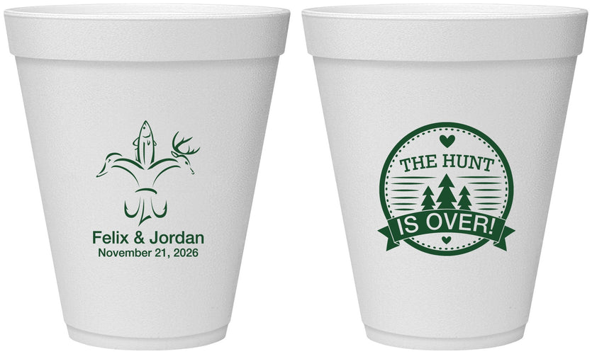 Personalized Wedding 12 oz Foam Cups - The Hunt Is Over | 203