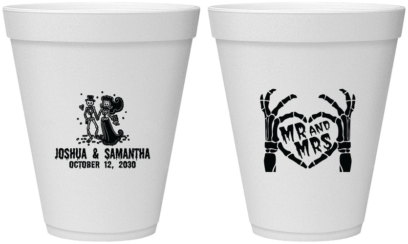 Personalized Wedding 12 oz Foam Cups - Mr And Mrs Skeleton | 204