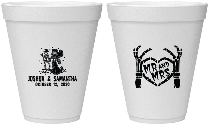 Personalized Wedding 12 oz Foam Cups - Mr And Mrs Skeleton | 204
